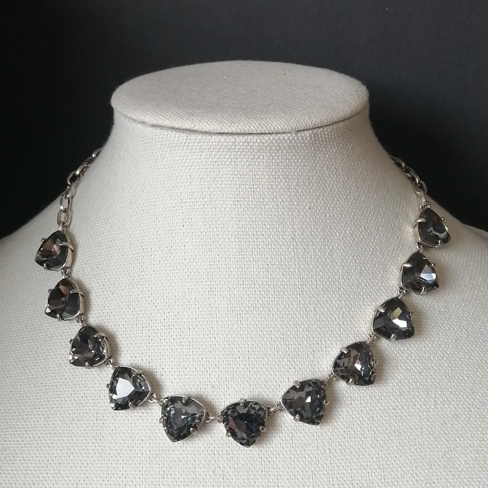 Stella & Dot Somervell Layering Necklace Smoky Gray Crystals Silver